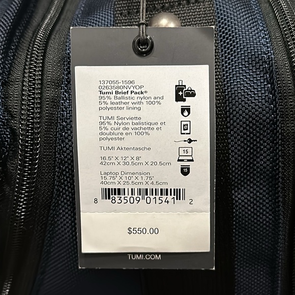 New TUMI Brief Pack Backpack in Black / Blue - Picture 16 of 16